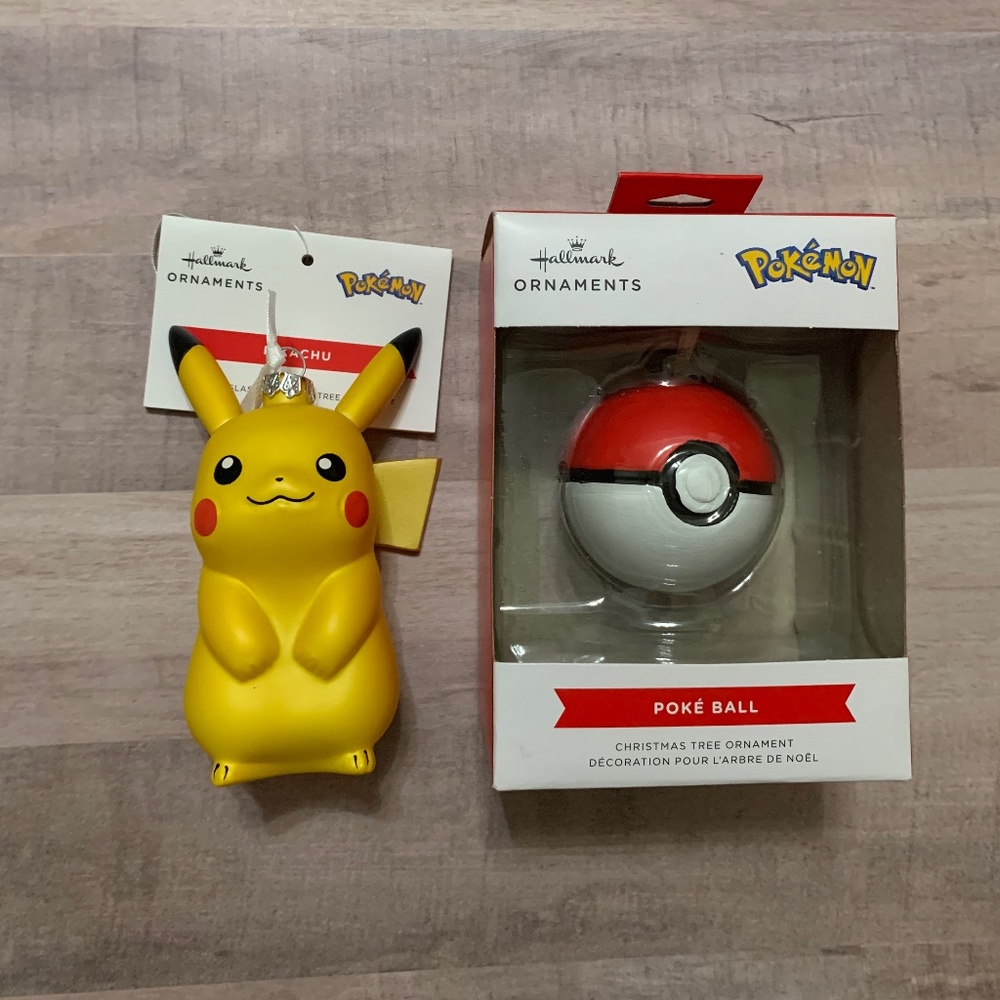 Pokemon Poke Ball and Pikachu Hallmark Christmas Ornaments